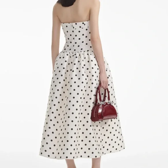 Self portrait Strapless White (ivory) Polka Dot Midi Dress